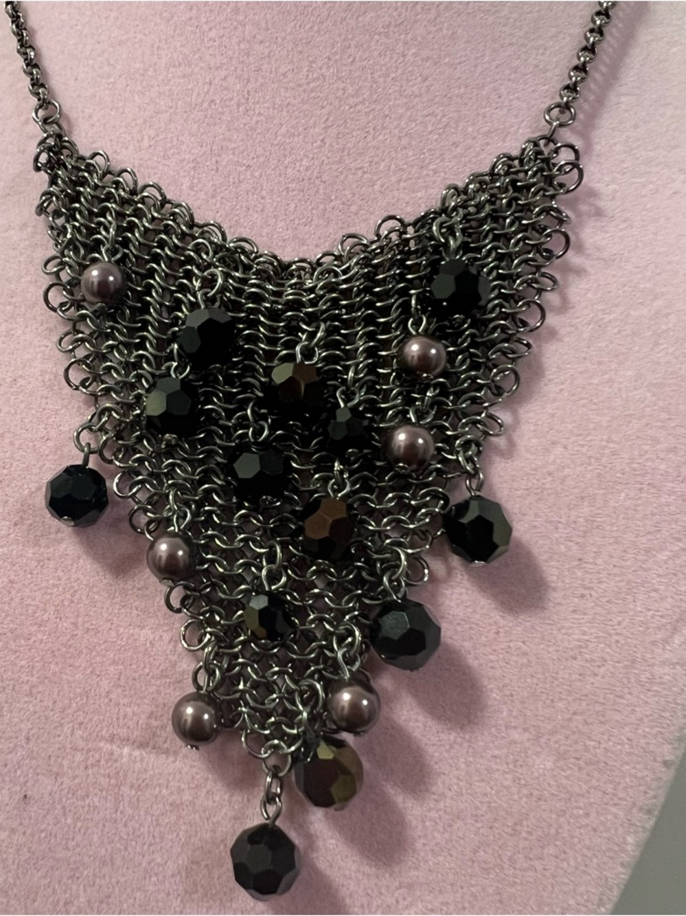 Swarovski Black and Gunmetal Chainmail Bib Necklace